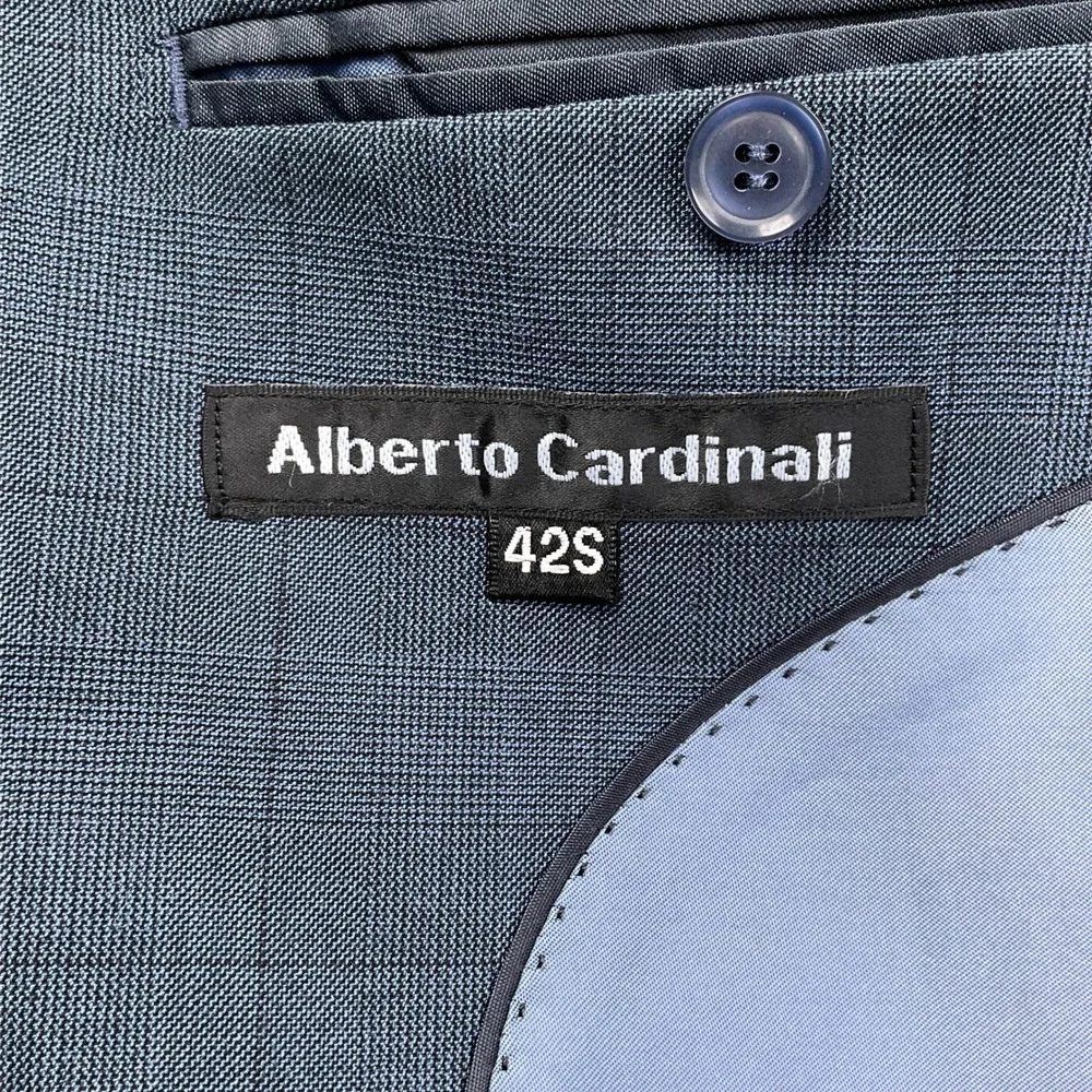 Alberto Cardinali Suit Mens 42S 36W 27L Blue Gray Plaid‎ Slim Fit  Lightweight